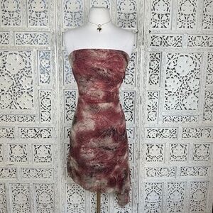 Y2K Hot Papaya Clothing Strapless Asymmetric Mesh Ruched Fitted Dress Sz Small